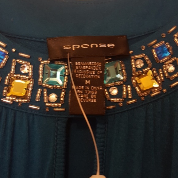 Teal jeweled neckline top - Picture 3 of 4